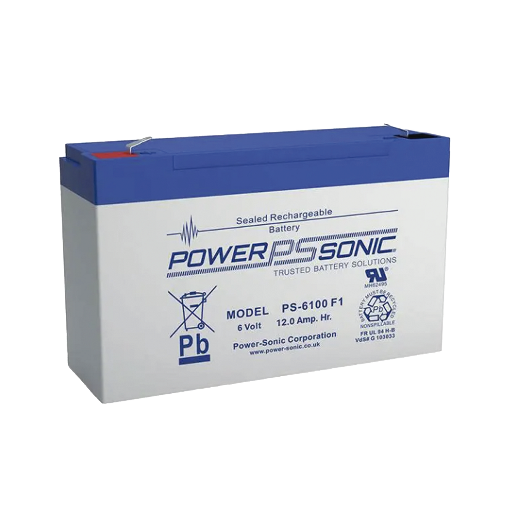 BATERÍA 6V, 12AH, PARA RESPALDO, TECNOLOGÍAS AGM/VRLA, 5 AÑOS VIDA ÚTIL, TERMINALES F2, RECONOCIDA UL-Energía-POWER SONIC-Bsai Seguridad & Controles