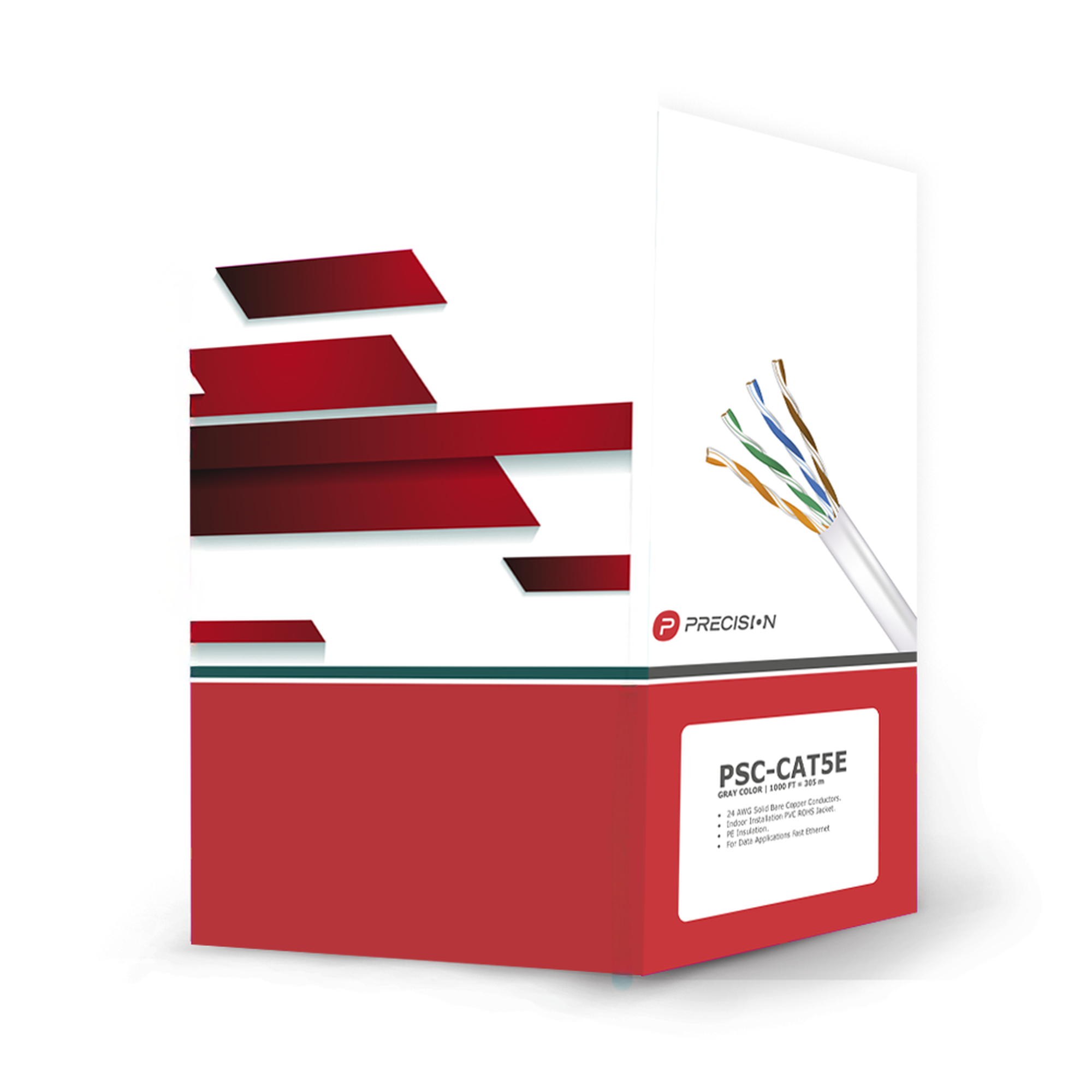 BOBINA DE CABLE DE UTP DE 4 PARES CAT5E DE 305 M (1000 FT), 100% COBRE, PVC ROHS, COLOR GRIS, 24 AWG, USO EN INTERIOR, PARA APLICACIONES DE VOZ, DATOS Y VIDEO-Cables y Conectores-PRECISION-Bsai Seguridad & Controles