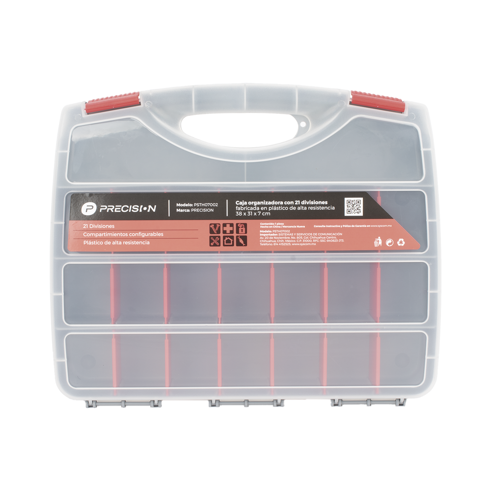CAJA ORGANIZADORA CON 21 DIVISIONES FABRICADA EN PLÁSTICO DE ALTA RESISTENCIA DE 38X31X7 CM.-PRECISION-Bsai Seguridad & Controles