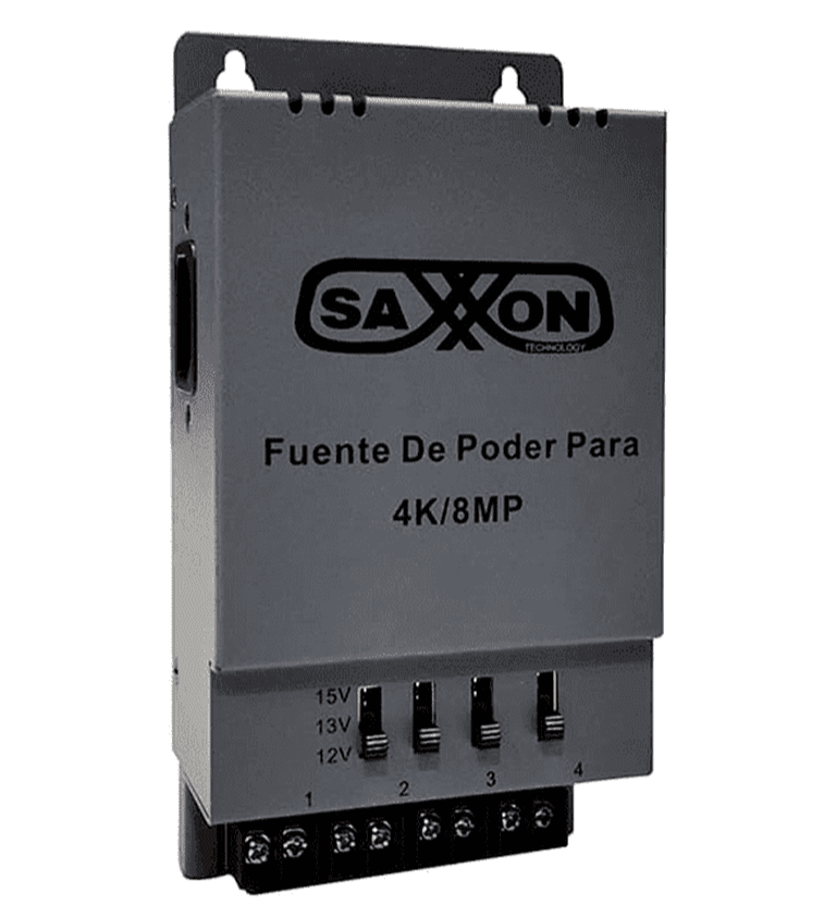SAXXON ENERGIA PSU1205A-4K - FUENTE DE PODER REGULABLE METÁLICA/ CONEXIÓN DE HASTA 4 CANALES/ VOLTAJE DE AJUSTE 12V 13V O 15V CC/ SALIDA DE HASTA 5 AMP EN LOS 4 CANALES/ INSTALACIÓN EN PARED-Fuentes con Distribuidor-SAXXON-Bsai Seguridad & Controles