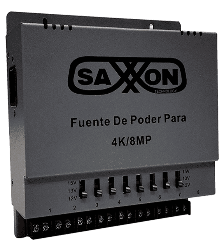 SAXXON ENERGIA PSU1208A-4K - FUENTE DE PODER REGULABLE METÁLICA/ CONEXIÓN DE HASTA 8 CANALES/ VOLTAJE DE AJUSTE 12V 13V O 15V CC/ SALIDA DE HASTA 8 AMP EN LOS 8 CANALES MÁXIMO 1 AMP POR CANAL/ INSTALACIÓN EN PARED-Fuentes con Distribuidor-SAXXON-Bsai Seguridad & Controles