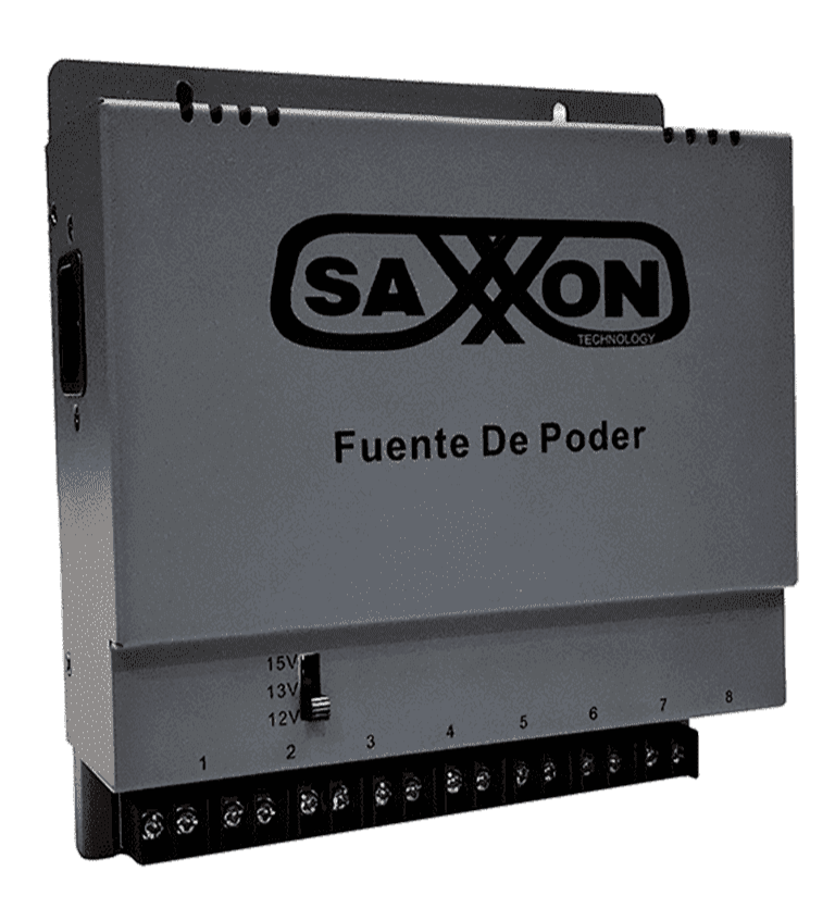 SAXXON ENERGIA PSU1208A - FUENTE DE PODER REGULABLE METÁLICA/ CONEXIÓN DE HASTA 8 CANALES/ VOLTAJE DE AJUSTE 12V 13V O 15V CC/SALIDA DE HASTA 8 AMP EN LOS 8 CANALES MÁXIMO 1 AMP POR CANAL// INSTALACIÓN EN PARED-Fuentes con Distribuidor-SAXXON-Bsai Seguridad & Controles