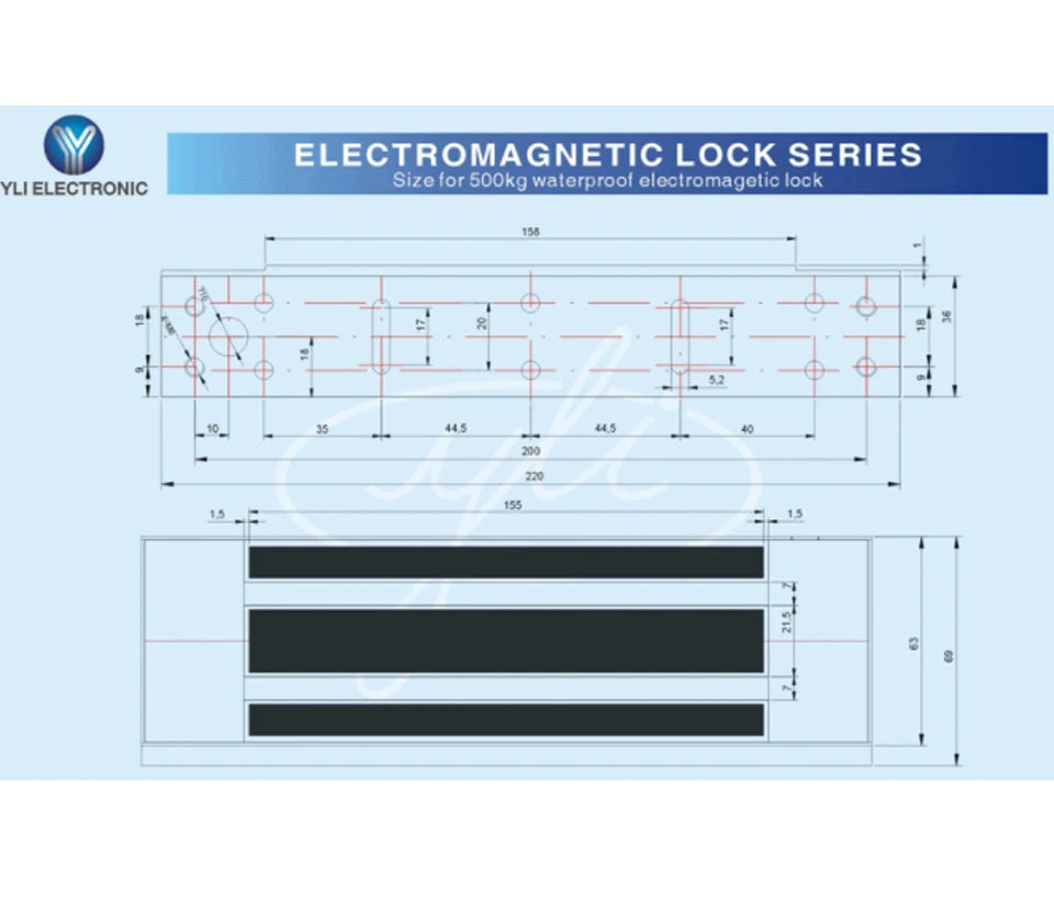 YLI YM500NW - CERRADURA MAGNÉTICA PARA EXTERIOR IP68 / FUERZA DE SUJECIÓN 500KG /1200LB / VOLTAJE DUAL 12V / 24VDC / COMPATIBLE CON SOPORTE MBK500NZLW / PUERTAS DE MADERA, VIDRIO, METÁLICA-Magnética-YLI ELECTRONIC-Bsai Seguridad & Controles