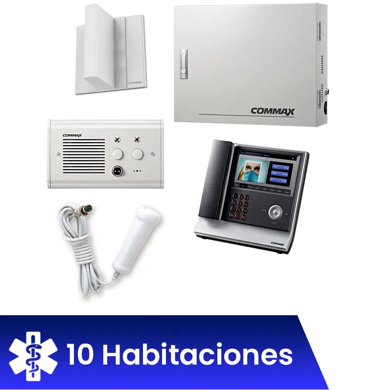 COMMAX ENFERMERIAPACK - PAQUETE DE SOLUCIÓN DE ENFERMERÍA PARA 10 HABITACIONES DE HOSPITAL / INCLUYE UNIDAD CENTRAL, UNIDAD DE ENFERMERÍA, 10 SUBESTACIONES DE CAMA, 10 BOTONES PULSADORES, 10 BOTONES DE EMERGENCIA, 2 LUCES DE CORREDOR