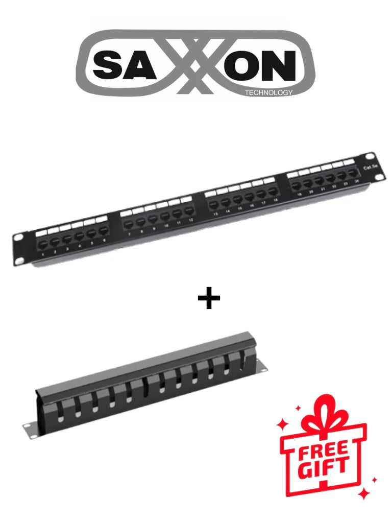 SAXXON P197-24N5+CO-24P - KIT - PATCH PANEL 24 PUERTOS / CAT 5E / 19 PULGADAS + GRATIS ORGANIZADOR DE CABLES HORIZONTAL 