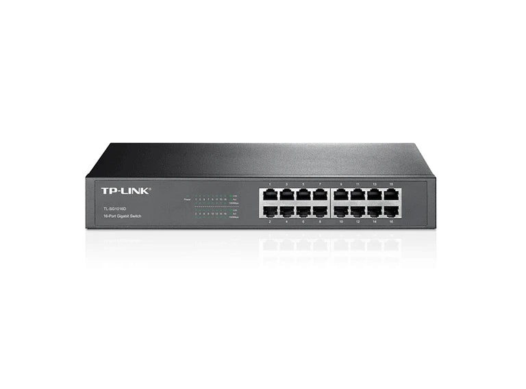 TP-LINK TL-SG1016D - SWITCH GIGABIT NO ADMINISTRABLE DE 16 PUERTOS 10/100/1000 MBPS PARA ESCRITORIO/RACK.-Switches-TP-LINK-Bsai Seguridad & Controles