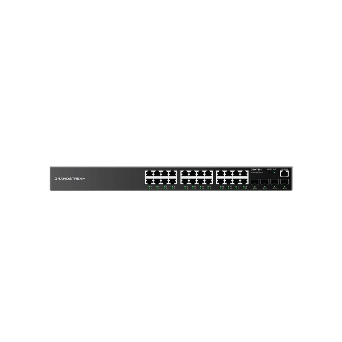 SWITCH DE 24 PUERTOS POE / GWN7803P / GRANDSTREAM / 24 PUERTOS 10/100/1000 MBPS / 4 PUERTOS SFP 10/100/1000MBPS / POE AT/AF / 41.66 MPPS / GESTIONADO DESDE GWN.CLOUD / 400 WATTS / RACKEABLE.-Switches-GRANDSTREAM-Bsai Seguridad & Controles