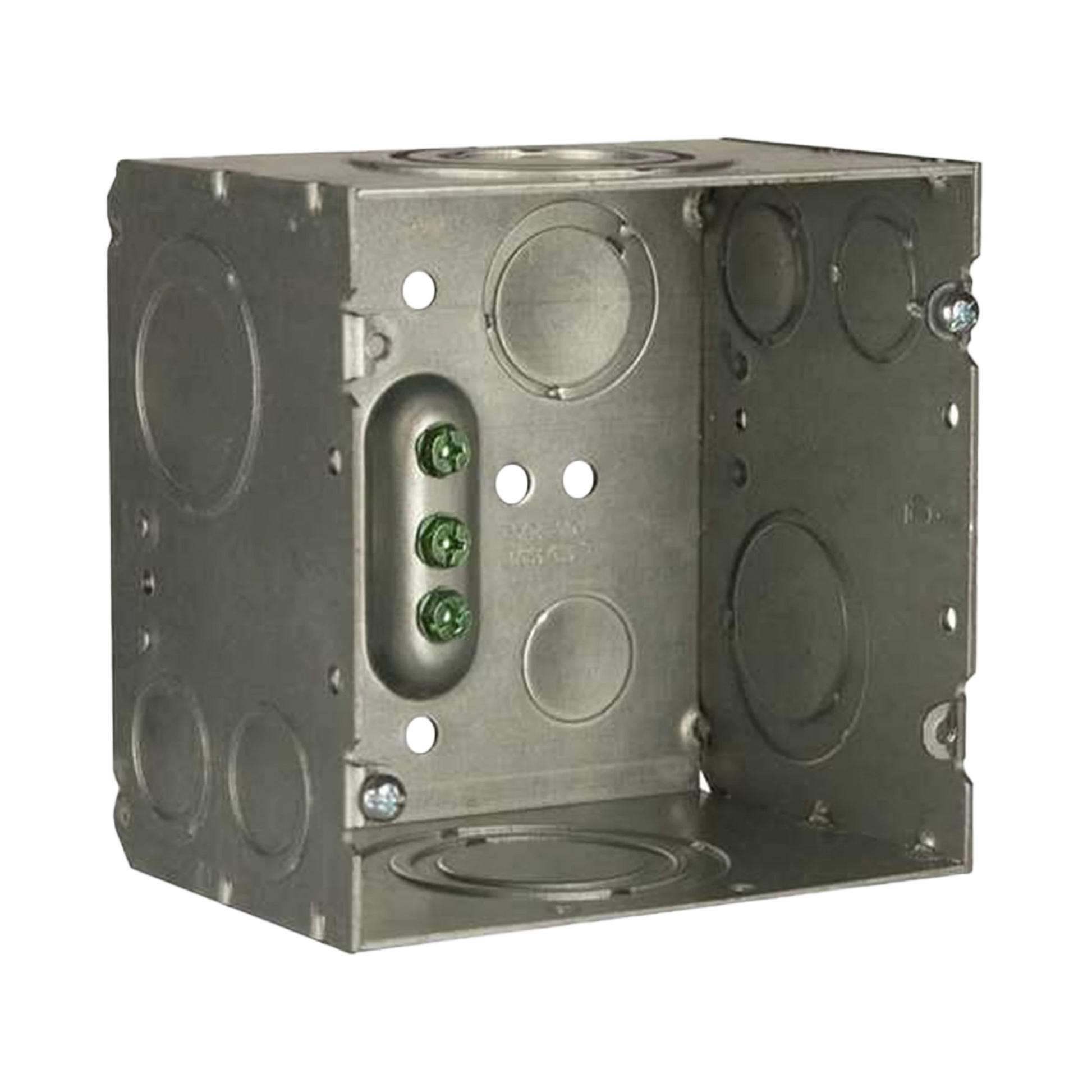 CAJA CUADRADA DE GRAN CAPACIDAD, SOLDADA, DE 4- 11/16 X 3-1/4 DE PROFUNDIDAD. CUENTA CON ENTRADAS PARA TUBERÍA: LATERALES (2) 1/2 - 3/4; (2) 1-1 1/4; (2) 1 - 2, FINALES (2) 3/4 - 1; (2) 1/-Tuberia Metalica-RACO-Bsai Seguridad & Controles