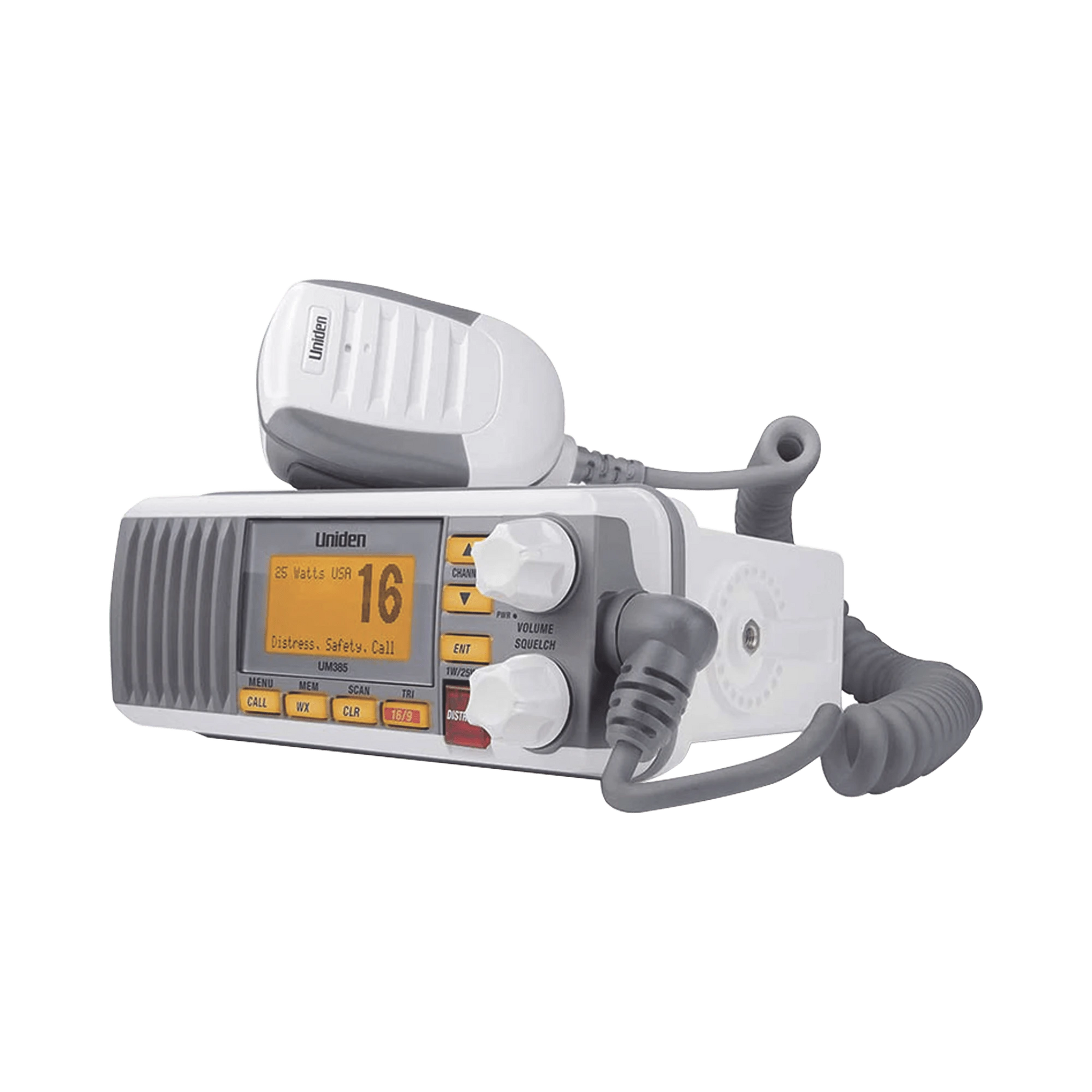 RADIO MÓVIL MARINO VHF, COLOR BLANCO, TX: 156.025 - 157.425 MHZ, RX: 156.050 - 163.275 MHZ, 25W DE POTENCIA, SUMERGIBLE IPX4 INCLUYE MICRÓFONO Y CABLE DE ALIMENTACIÓN-Radios Marinos-UNIDEN-Bsai Seguridad & Controles