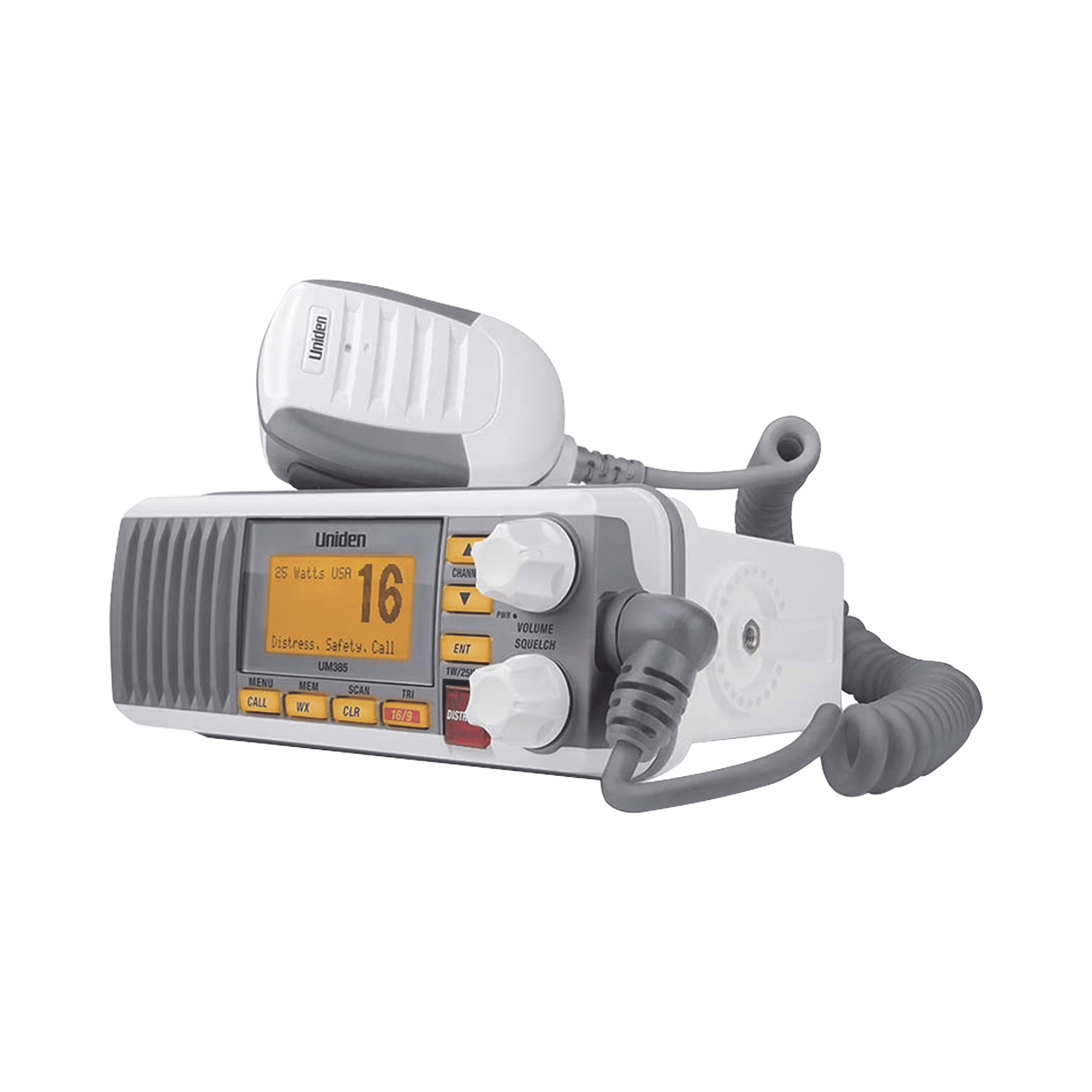 RADIO MÓVIL MARINO VHF, COLOR BLANCO, TX: 156.025 - 157.425 MHZ, RX: 156.050 - 163.275 MHZ, 25W DE POTENCIA, SUMERGIBLE IPX4 INCLUYE MICRÓFONO Y CABLE DE ALIMENTACIÓN-Radios Marinos-UNIDEN-Bsai Seguridad & Controles