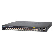 SWITCH POC ADMINISTRABLE / PLANET LRP-1622CS / 2 PUERTOS RJ45 10/100 MBPS / 2 FIBRA ÓPTICA SFP 100/1000 MBPS / 16 CANALES BNC HEMBRA / 440W DE CONSUMO / RECINTO DE METAL-Switches-PLANET-Bsai Seguridad & Controles