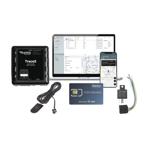 KIT DE LOCALIZADOR VEHICULAR 2G Y 4G/ RASTREO / CONDUCCIÓN EFICIENTE / DETECCION DE JAMMER / REGISTRO DE CONDUCTORES / RELAY + BOTÓN DE PÁNICO + EPCOMGPSMENSUAL + SIM30M2M + DATOS POR 1 MES-IoT, GPS y Telemática-RUPTELA-TRACE5KIT-Bsai Seguridad & Controles