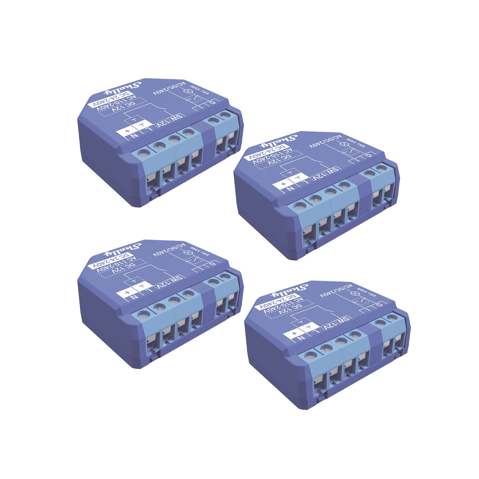 KIT DE 4 / RELEVADOR INALÁMBRICO INTELIGENTE 16A, 110-230 V, COMPATIBLE CON ASISTENTE DE VOZ ALEXA, GOOGLE HOME-Iluminación-SHELLY-Bsai Seguridad & Controles