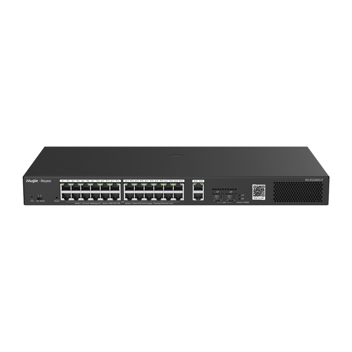 SWITCH SMART POE CON 24 PUERTOS GIGABIT POE 802.3AF/AT + 2 SFP PARA FIBRA 1GB, GESTIÓN GRATUITA DESDE LA NUBE, 370W-Networking-RUIJIE-RG-ES228GS-P-Bsai Seguridad & Controles