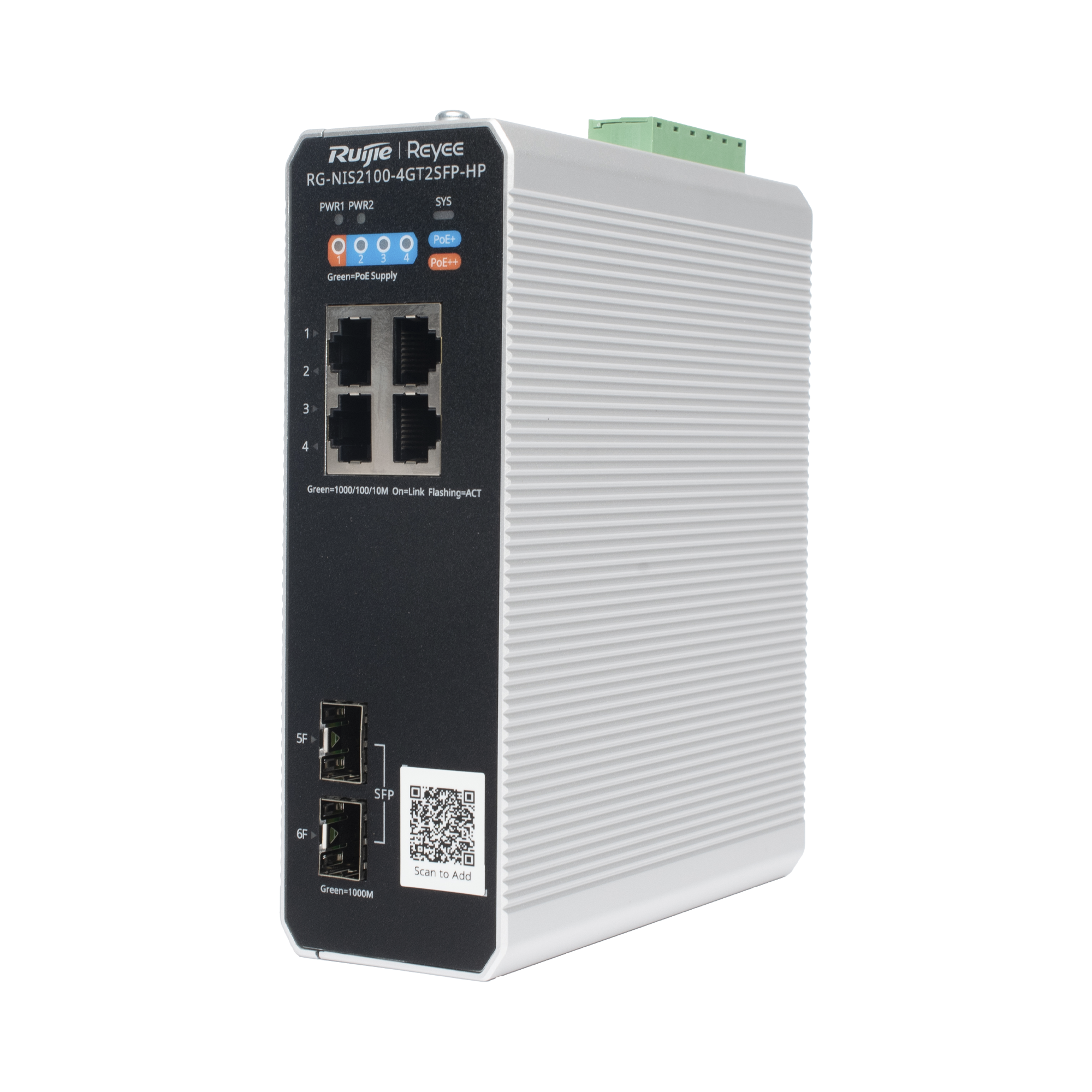 SWITCH INDUSTRIAL POE+ HASTA 180 WATTS , IDEAL PARA TEMPERATURAS EXTREMAS Y PROTECCIÓN CONTRA DESCARGAS, 1 PUERTO POE++ 60W Y 3 PUERTOS POE+ 30W, 2 SFP UPLINK