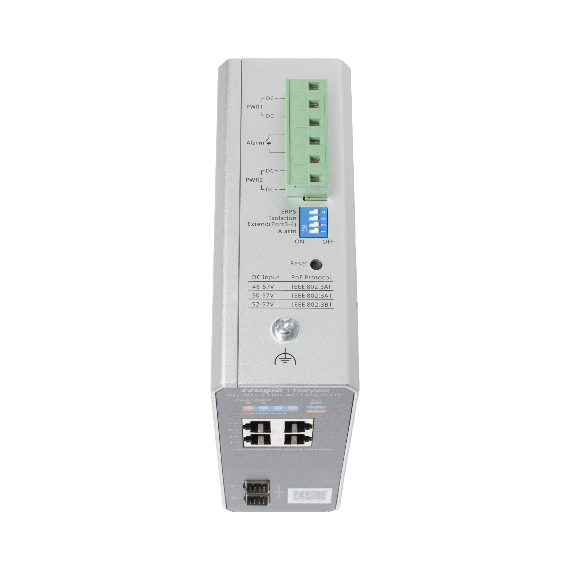 SWITCH INDUSTRIAL POE+ HASTA 180 WATTS , IDEAL PARA TEMPERATURAS EXTREMAS Y PROTECCIÓN CONTRA DESCARGAS, 1 PUERTO POE++ 60W Y 3 PUERTOS POE+ 30W, 2 SFP UPLINK