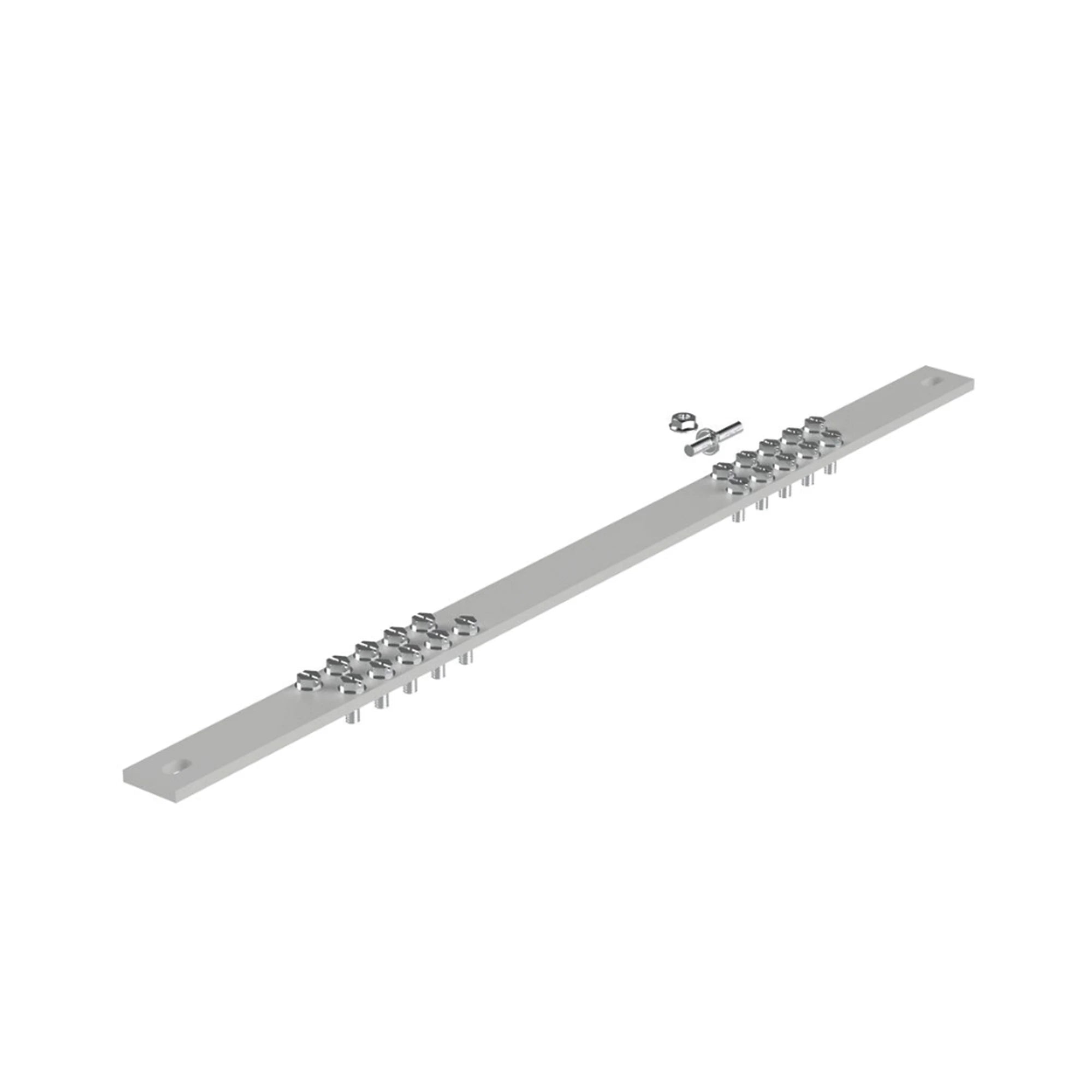 BARRA DE CONEXIÓN A TIERRA, PARA RACK DE 19", CON 20 ORIFICIOS PARA CONEXIÓN RÁPIDA DE EQUIPOS, INCLUYE 20 TORNILLOS # 12-24 X 1/2" INSTALADOS