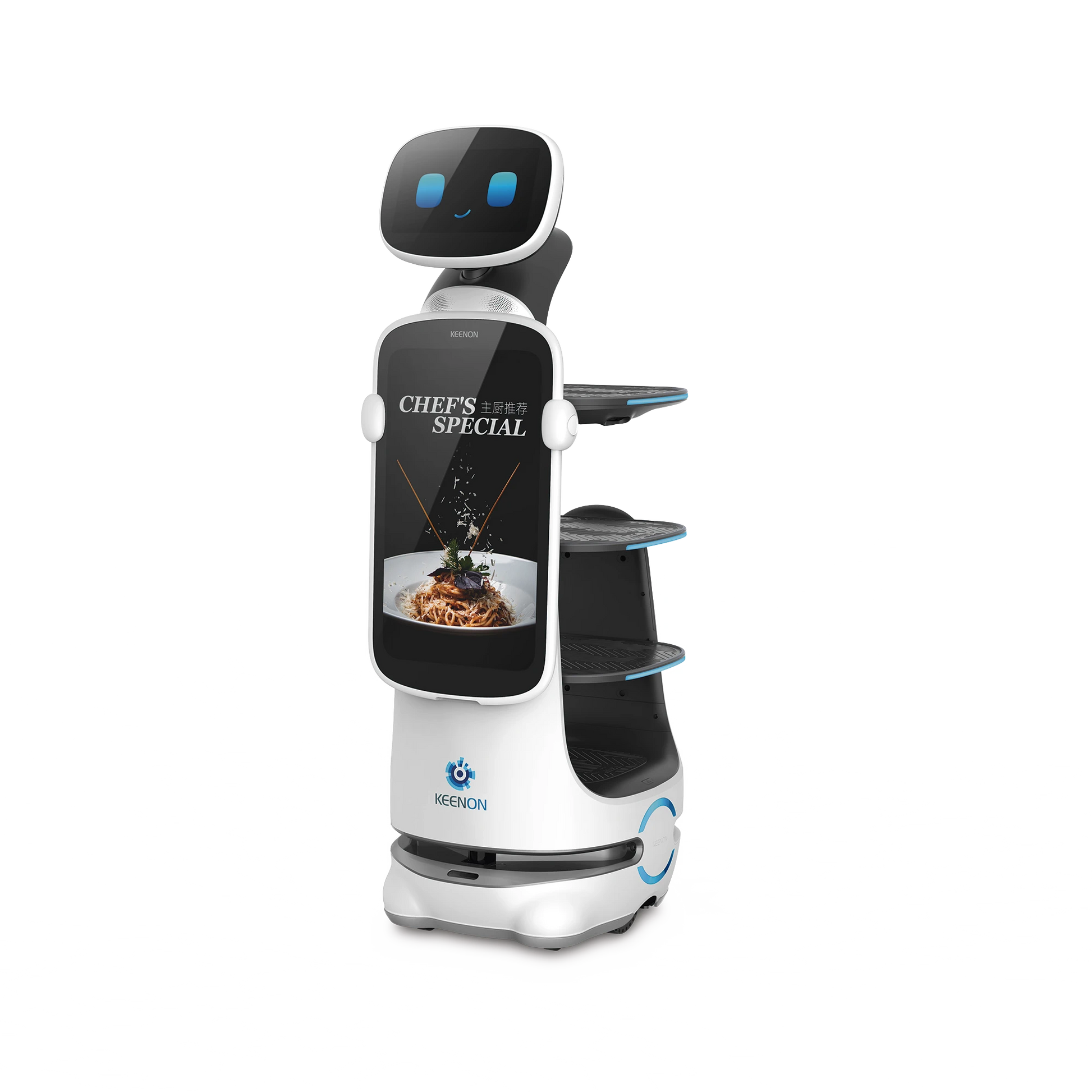 ROBOT AUTONOMO PARA SERVICIO DE MESEROS UBICADO POR SLAM (LASER) / MEJORA EL SERVICIO AL CLIENTE / SOPORTA 10 KGS POR CHAROLA / IDEAL PARA RESTAURANTES, CAFETERIAS, HOSPITALES, SALONES DE EVENTOS, ETC...-Robots-KEENON-Bsai Seguridad & Controles