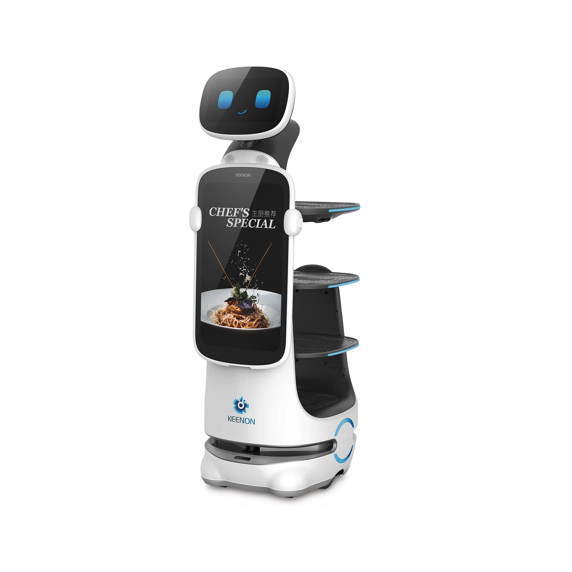 ROBOT AUTONOMO PARA SERVICIO DE MESEROS UBICADO POR SLAM (LASER) / MEJORA EL SERVICIO AL CLIENTE / SOPORTA 10 KGS POR CHAROLA / IDEAL PARA RESTAURANTES, CAFETERIAS, HOSPITALES, SALONES DE EVENTOS, ETC...-Robots-KEENON-Bsai Seguridad & Controles