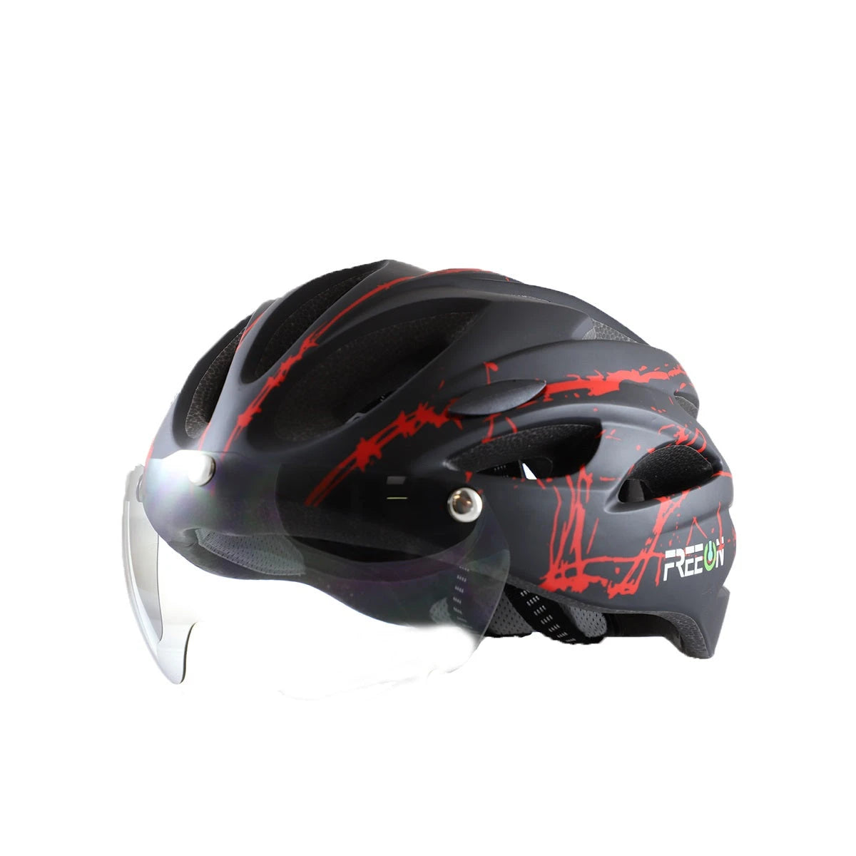 FREE ON CASCO ADULTO CON LENTES INTEGRADOS IMANTADOS UNITALLA COLOR NEGRO/ROJO-Free On-FREEON-Bsai Seguridad & Controles