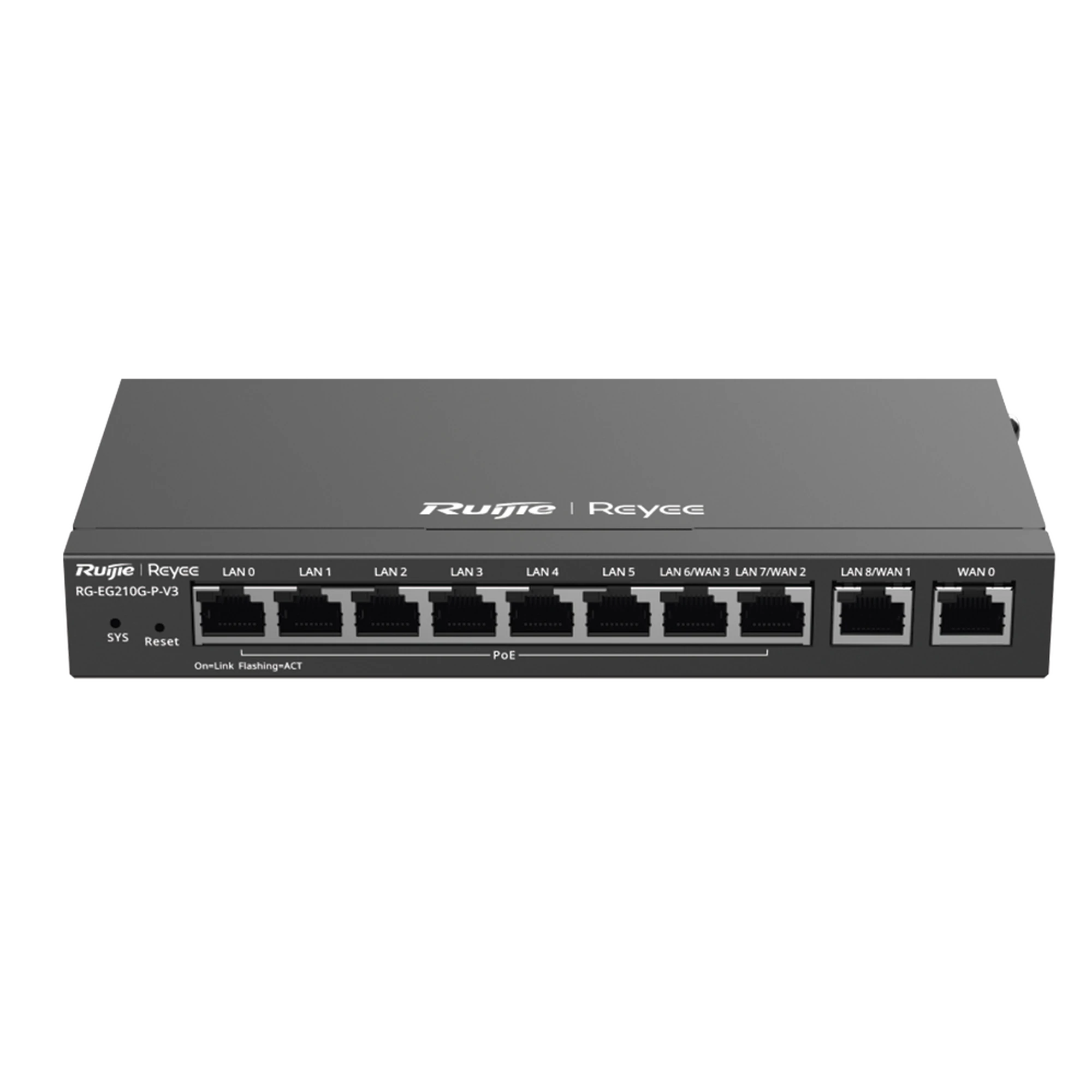 ROUTER BALANCEADOR CON FUNCIÓN SD-WAN, POE+ HASTA 110W, 10 PUERTOS GIGABIT (8 PUERTOS POE), SOPORTA 4X WAN CONFIGURABLES, HASTA 200 CLIENTES CON DESEMPEÑO DE 1,000 MBPS-Networking-RUIJIE-RG-EG210G-P-V3-Bsai Seguridad & Controles