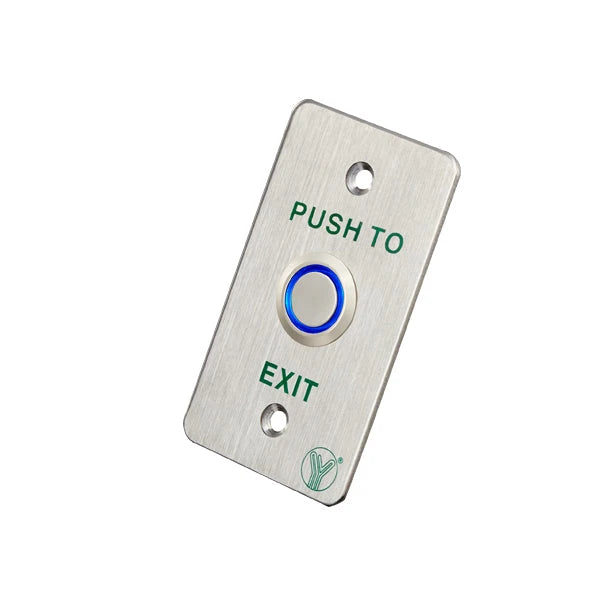 YLI PBK814BLED - BOTON LIBERADOR DE PUERTA DE ACERO INOXIDABLE CON LUZ LED AZUL / SALIDAS NO Y NC REQUIERE CAJA DE INSTALACION CLAVE 76017-Tarjetas y Botones-YLI ELECTRONIC-Bsai Seguridad & Controles