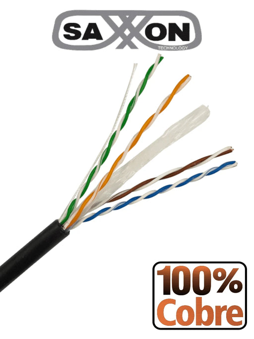 SAXXON OUTP6COP150NE - CABLE UTP 100% COBRE / CATEGORIA 6 / COLOR NEGRO / EXTERIOR / 150 M / AWG 23 / 4 PARES / FLUKE TEST / UL/-Cable-SAXXON-TVD119173-Bsai Seguridad & Controles