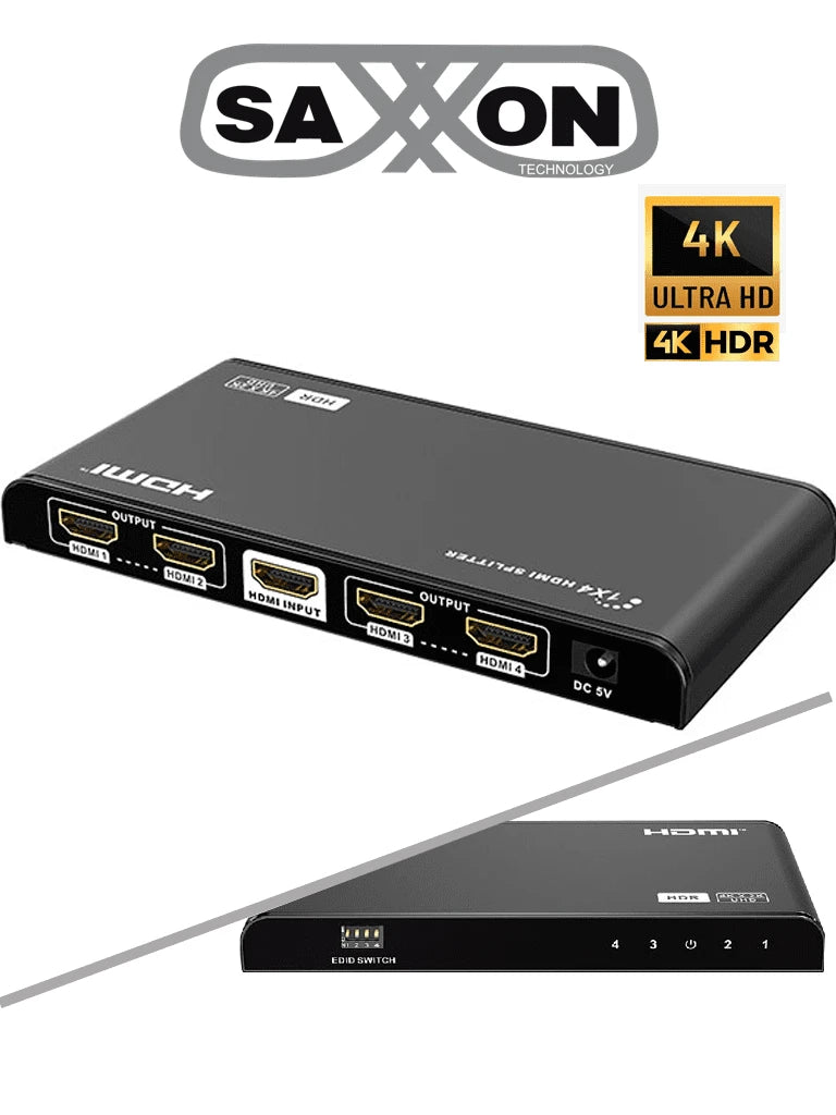 SAXXON LKV314HDR-V2.0 - DIVISOR HDMI 4K DE 1 ENTRADA Y 4 SALIDAS/ RESOLUCIÓN 4K X 2K ULTRA HD/ 1080P FULL HD/ SOPORTA HDR Y AJUSTE DE RESOLUCIÓN EDID/ SALIDAS DE VIDEO COMBINADAS EN 4K Y 1080P/ DISTANCIA DE HASTA 10 METROS EN ENTRADA Y SALIDAS/-Divisores / Splitters-SAXXON-Bsai Seguridad & Controles