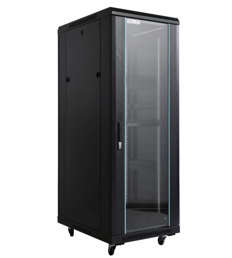 SAXXON SXR32U6632S - GABINETE DE PISO 32UR, NEGRO, PUERTA DE VIDRIO TEMPLADO, 160X60X60 CM, BASE CON 2 VENTILADORES 110V #TVCSAX-Gabinetes Piso / Pared-SAXXON-Bsai Seguridad & Controles