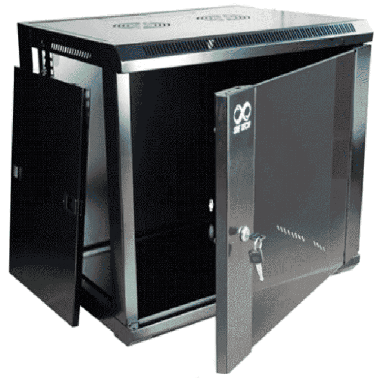 SBETECH GNLPAR16URP - GABINETE DE PARED DE 16UR, 600X600X850 MM CON PANELES LATERALES DESMONTABLES, PUERTA DELANTERA DE CRISTAL TEMPLADO DE 5MM Y PUERTA TRASERA DE ACERO SPCC DE 1.2MM.