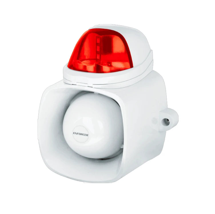 SECO-LARM SH816SSMQR- SIRENA AUTÓNOMA DE 9~15 V CC DE 115 DB CON TONO DE TRINO. ALTAVOZ DE 20W CON ENTRADA DE AUDIO PARA EMISIÓN DE MENSAJES, SALIDA ANTISABOTAJE INTEGRADA, IP65. LENTE ROJA.-Sirenas-SECO-LARM-Bsai Seguridad & Controles