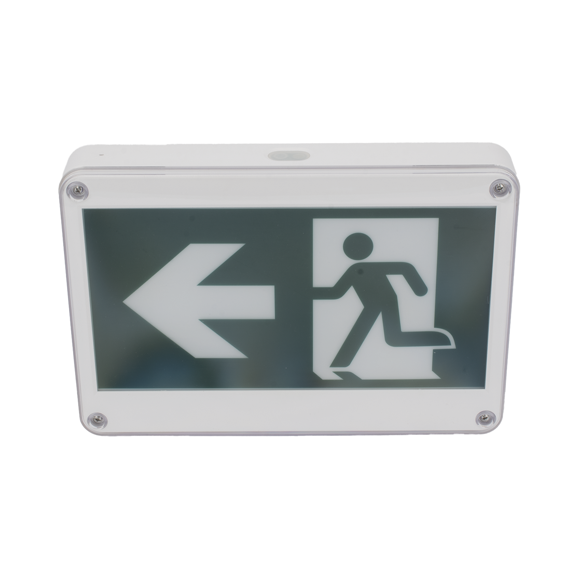 LETRERO EXTERIOR DE SEÑALIZACIÓN SALIDA "HOMBRE CORRIENDO"/ ALTO BRILLO / USO EN PARED, LATERAL O TECHO / BATERÍA DE RESPALDO INCLUIDA CON HASTA 120 MINUTOS DE DURACIÓN