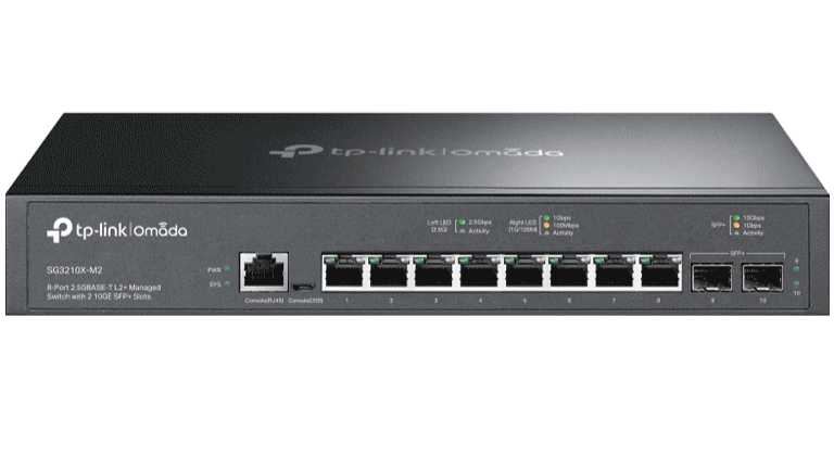 TP-LINK SG3210X-M2 - SWITCH ADMINISTABLE L2 OMADA, CON 8 PUERTOS RJ45 DE 2.5GBE , 2 PUERTOS SFP+ 10G , GESTIÓN EN LA NUBE CON OMADA , DHCP SNOOPING, 802.1X, AUTENTICACIÓN RADIUS , ACL , QOS L2/L3/L4 Y IGMP SNOOPING.-Switches-TP-LINK-Bsai Seguridad & Controles