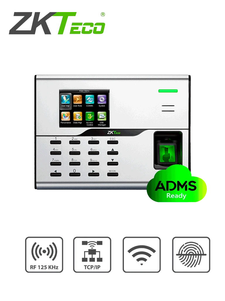 ZKTECO UA860ID - CONTROL DE ACCESO Y ASISTENCIA SIMPLE / 3000 USUARIOS / 3000 TARJETAS ID / 50000 REGISTROS / TCPIP / WIFI / ADMS / #SINCONTACTO-Huella-ZKTECO-Bsai Seguridad & Controles