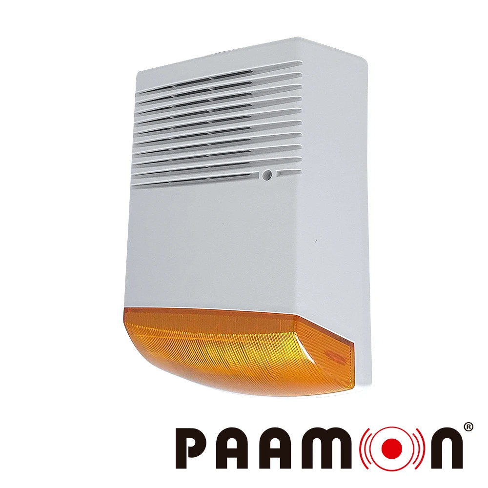 SIRENA CON ESTROBO PARA EXTERIOR PM-SRE60A, CON DOBLE CARCASA UNA EXTERNA PLASTICA Y UNA INTERNA METALICA PARA DOBLE PROTECCION, VOLTAJE DE OPERACION 9-28V DC, SIRENA CON 1 TONO DE 125DB, ESTROBO COLOR AMBAR, TASA DE PARPADEO DE 135 VECES POR MINUTO-Sirenas-PAAMON-Bsai Seguridad & Controles
