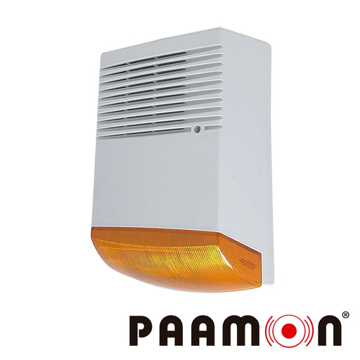 SIRENA CON ESTROBO PARA EXTERIOR PM-SRE60A, CON DOBLE CARCASA UNA EXTERNA PLASTICA Y UNA INTERNA METALICA PARA DOBLE PROTECCION, VOLTAJE DE OPERACION 9-28V DC, SIRENA CON 1 TONO DE 125DB, ESTROBO COLOR AMBAR, TASA DE PARPADEO DE 135 VECES POR MINUTO-Sirenas-PAAMON-Bsai Seguridad & Controles