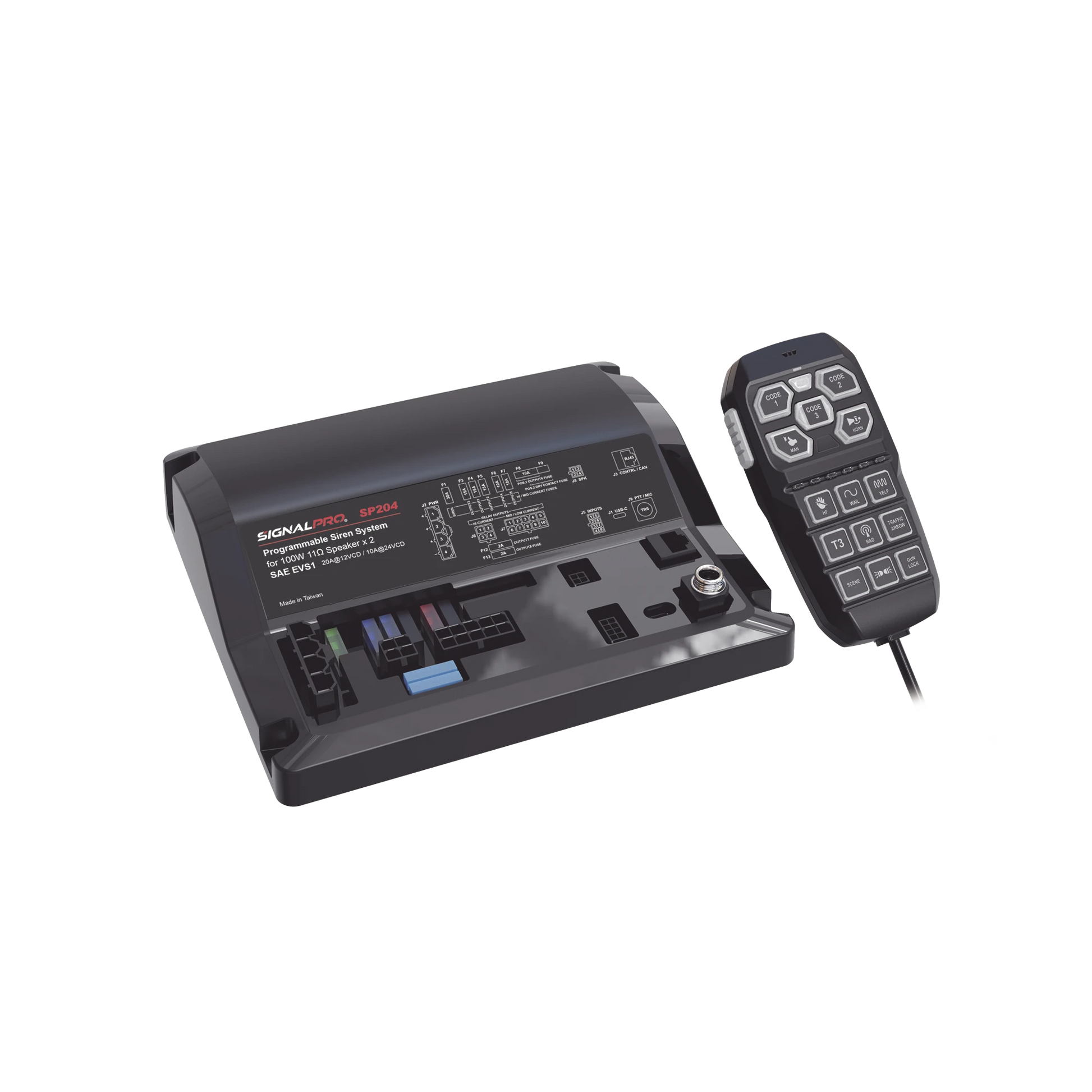 SIRENA VEHICULAR DE 200W DE POTENCIA, CON CONTROLADOR UNIMANDO PARA CONTROL DE TONOS, 12 SALIDAS AUXILIARES Y MICRÓFONO-Sirenas / Bocinas y Controladores Vehiculares-SIGNALPRO-Bsai Seguridad & Controles