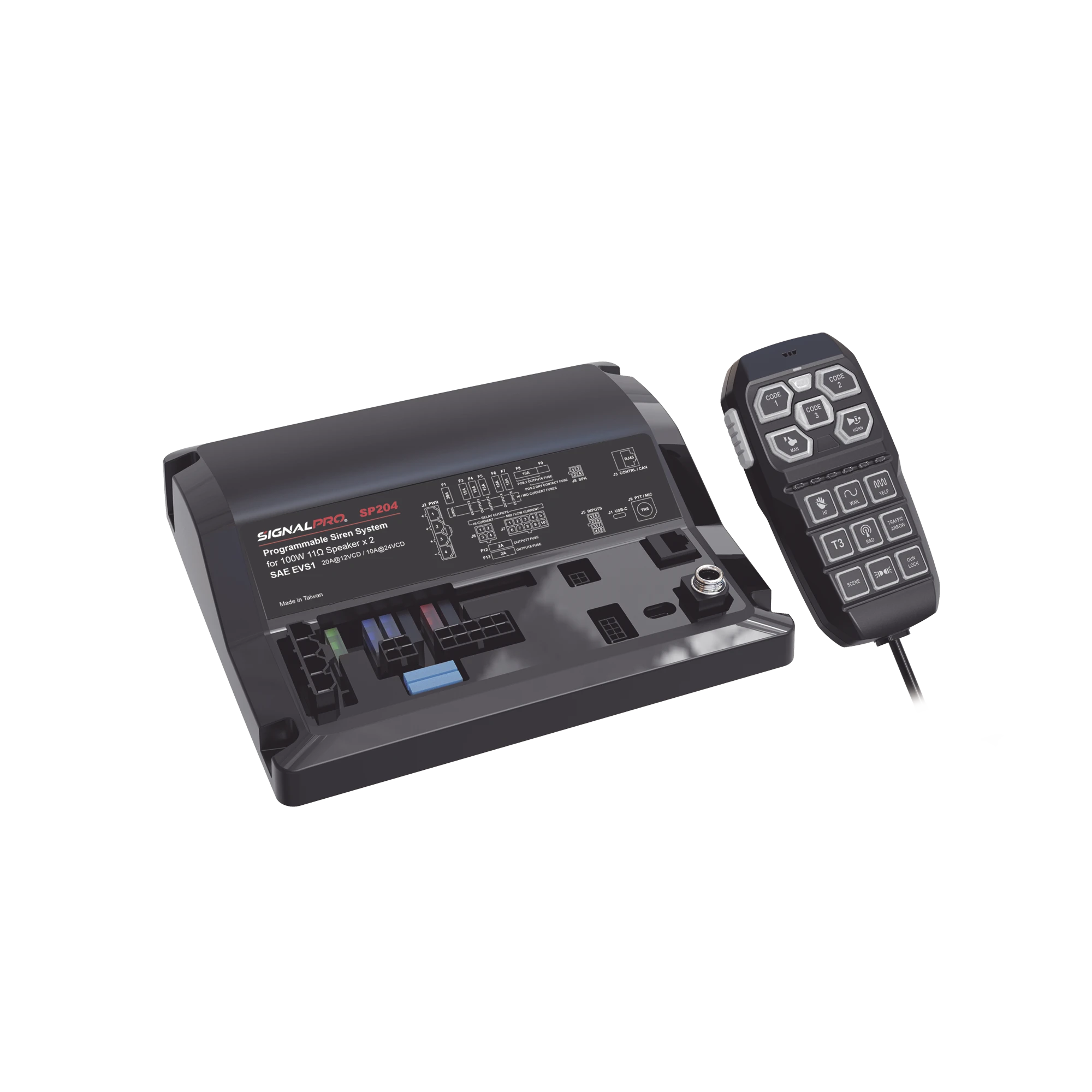 SIRENA VEHICULAR DE 200W DE POTENCIA, CON CONTROLADOR UNIMANDO PARA CONTROL DE TONOS, 12 SALIDAS AUXILIARES Y MICRÓFONO-Sirenas / Bocinas y Controladores Vehiculares-SIGNALPRO-Bsai Seguridad & Controles