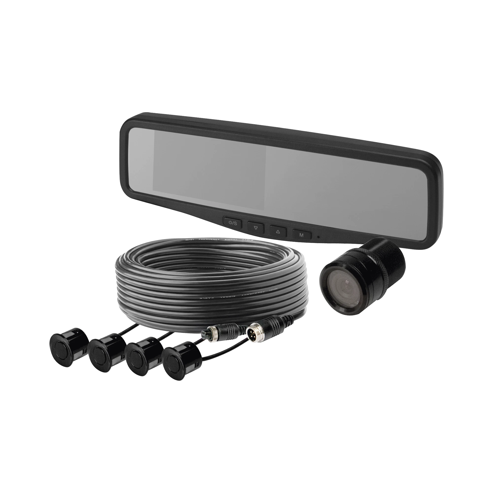 SISTEMA ALÁMBRICO DE CÁMARA Y MONITOR DE 4.3 PULGADAS CON SENSORES DE REVERSA Y CÁMARA DE 120°-Luces Perimetrales-ECCO-Bsai Seguridad & Controles