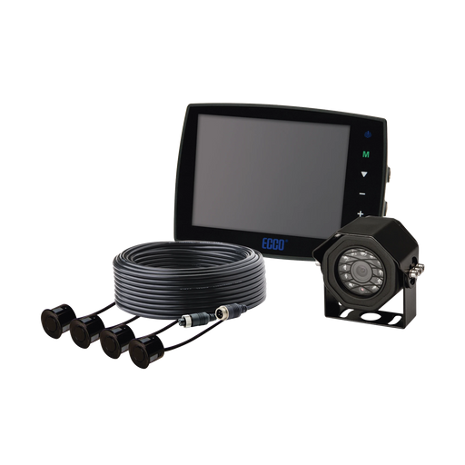 SISTEMA ALÁMBRICO DE CÁMARA Y MONITOR DE 5.6? CON SENSORES DE REVERSA-Luces Perimetrales-ECCO-Bsai Seguridad & Controles