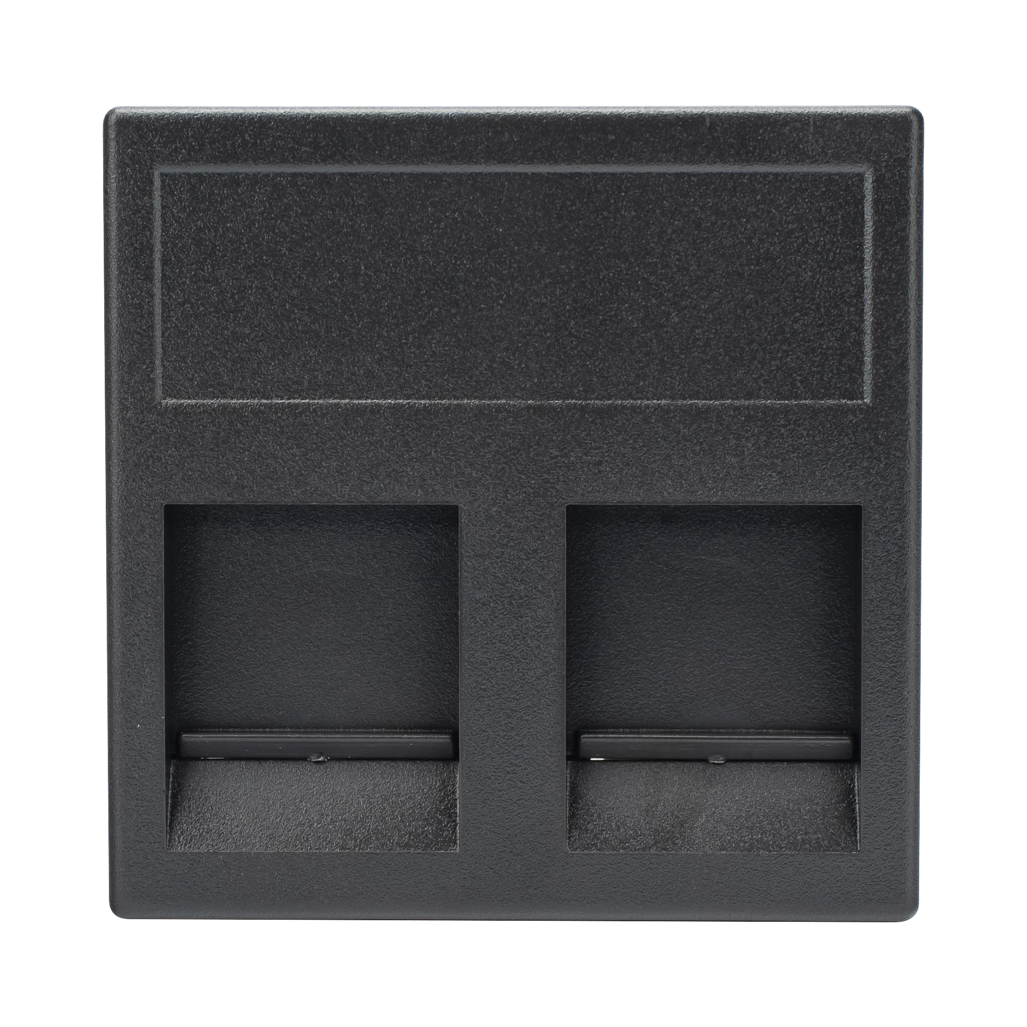 MODULO COLOR NEGRO CON 2 ESPACIOS PARA JACK KEYSTONE CON GUARDAPOLVO PARA LAS CAJAS DE ESCRITORIO OFIBLOCK Y TELEBLOCK / (KB76/14)