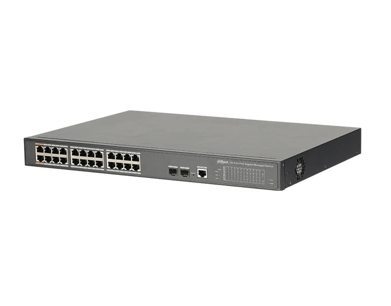 DAHUA DH-PFS4226-24GT-240 - SWITCH DE 24 PUERTOS POE GIGABIT/ ADMINISTRABLE CAPA 2/ 240W TOTALES/ POE HI-POE/ 2 PUERTOS SFP 100/1000 BASE-X/ CAPACIDAD DE SWITCHING 52 GB/S// ESPECIAL PARA PROYECTOS/ #SMBMONITOREO-Switches POE-DAHUA-Bsai Seguridad & Controles