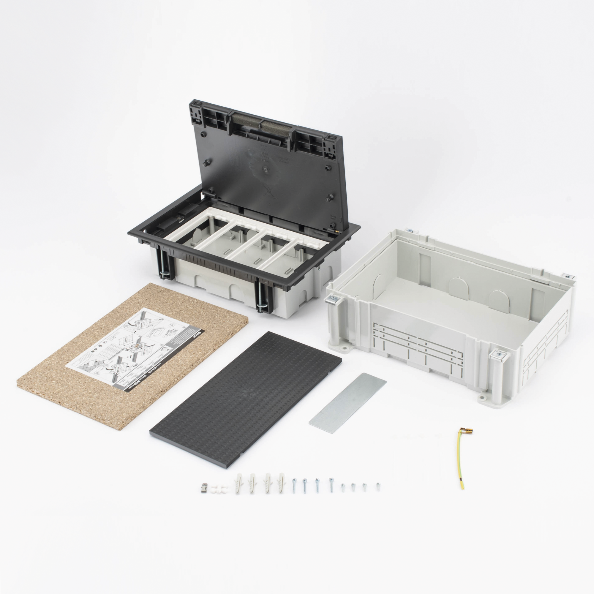 CAJA PARA INSTALACION EN PAVIMENTO PARA VOZ, DATOS O CONTACTOS ELECTRICOS / CAPACIDAD PARA 4 MODULOS / ESPACIO EMBELLECEDOR EN LA TAPA / PROFUNDIDAD AJUSTABLE DE 70 A 100 MM (2.76 A 3.94 PULGADAS) / LOS MODULOS SE ADQUIEREN APARTE / INCLUYE REGISTRO