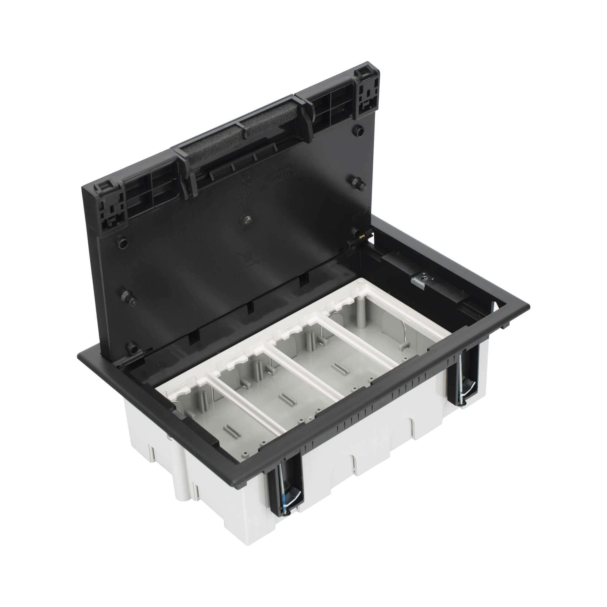 CAJA PARA INSTALACION EN PAVIMENTO PARA VOZ, DATOS O CONTACTOS ELECTRICOS / CAPACIDAD PARA 4 MODULOS / ESPACIO EMBELLECEDOR EN LA TAPA / PROFUNDIDAD AJUSTABLE DE 70 A 100 MM (2.76 A 3.94 PULGADAS) / LOS MODULOS SE ADQUIEREN APARTE / INCLUYE REGISTRO