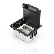 CAJA PARA INSTALACION EN PISO FALSO PARA VOZ, DATOS O CONTACTOS ELECTRICOS / CAPACIDAD PARA 2 MODULOS / ESPACIO EMBELLECEDOR EN LA TAPA / PROFUNDIDAD AJUSTABLE DE 90 A 120 MM (3.54 A 4.72 PULGADAS) / LOS MODULOS SE ADQUIEREN APARTE / (SF210/14CY)