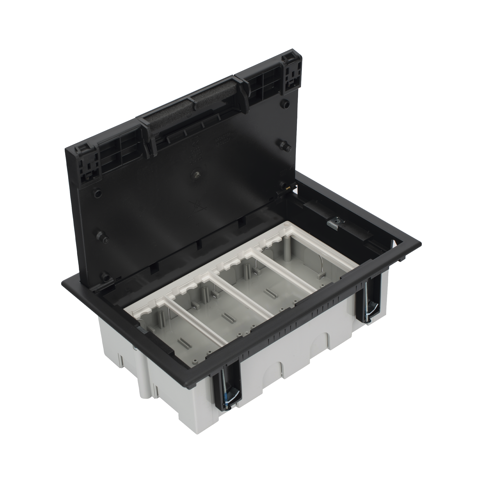 CAJA PARA INSTALACION EN PISO FALSO PARA VOZ, DATOS O CONTACTOS ELECTRICOS / CAPACIDAD PARA 4 MODULOS / ESPACIO EMBELLECEDOR EN LA TAPA / PROFUNDIDAD AJUSTABLE DE 90 A 120 MM (3.54 A 4.72 PULGADAS) / LOS MODULOS SE ADQUIEREN APARTE / (SF410/14CY)