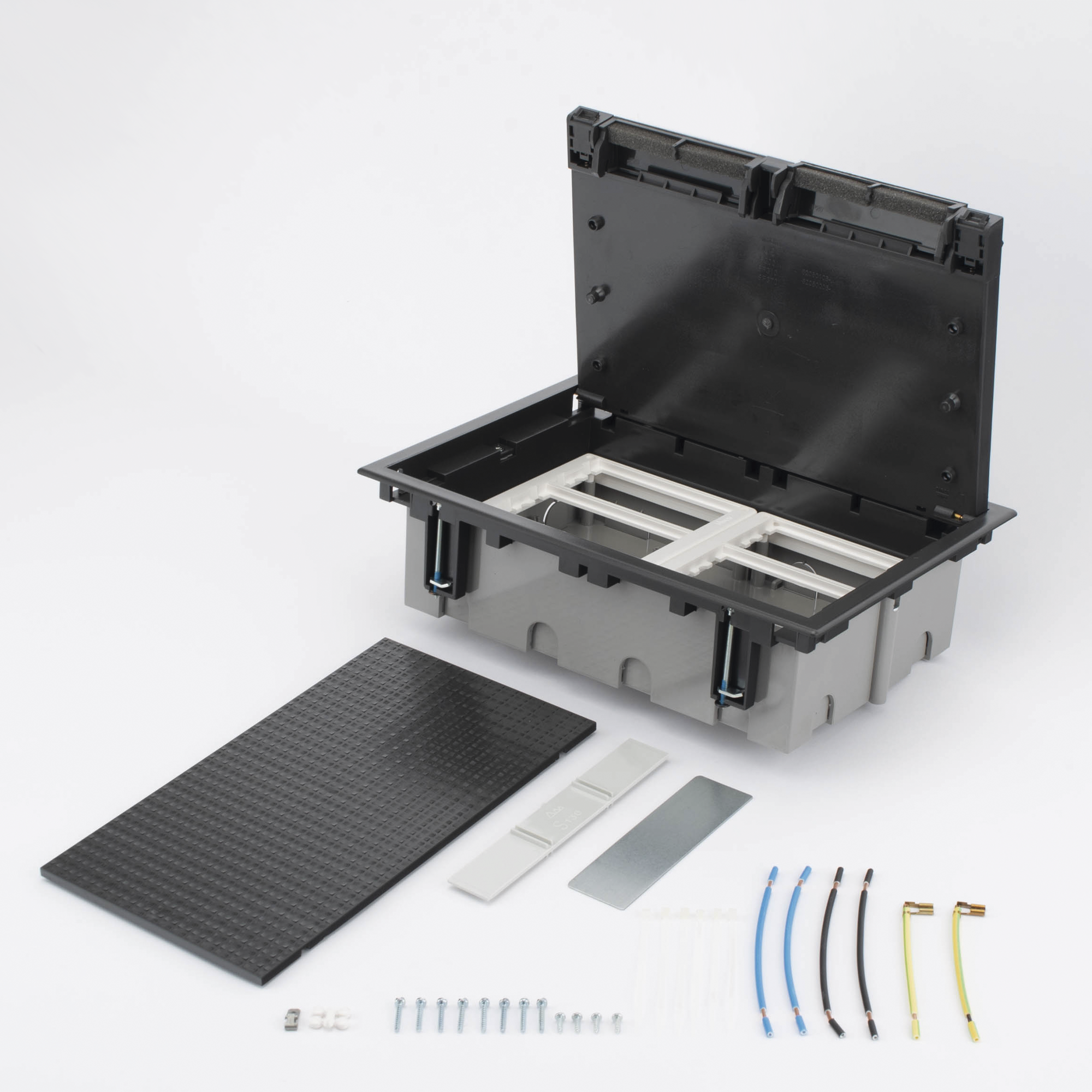 CAJA PARA INSTALACION EN PISO FALSO PARA VOZ, DATOS O CONTACTOS ELECTRICOS / CAPACIDAD PARA 6 MODULOS / ESPACIO EMBELLECEDOR EN LA TAPA / PROFUNDIDAD AJUSTABLE DE 90 A 120 MM (3.54 A 4.72 PULGADAS) / LOS MODULOS SE ADQUIEREN APARTE / (SF610/14CY)