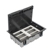 CAJA PARA INSTALACION EN PISO FALSO PARA VOZ, DATOS O CONTACTOS ELECTRICOS / CAPACIDAD PARA 6 MODULOS / ESPACIO EMBELLECEDOR EN LA TAPA / PROFUNDIDAD AJUSTABLE DE 90 A 120 MM (3.54 A 4.72 PULGADAS) / LOS MODULOS SE ADQUIEREN APARTE / (SF610/14CY)