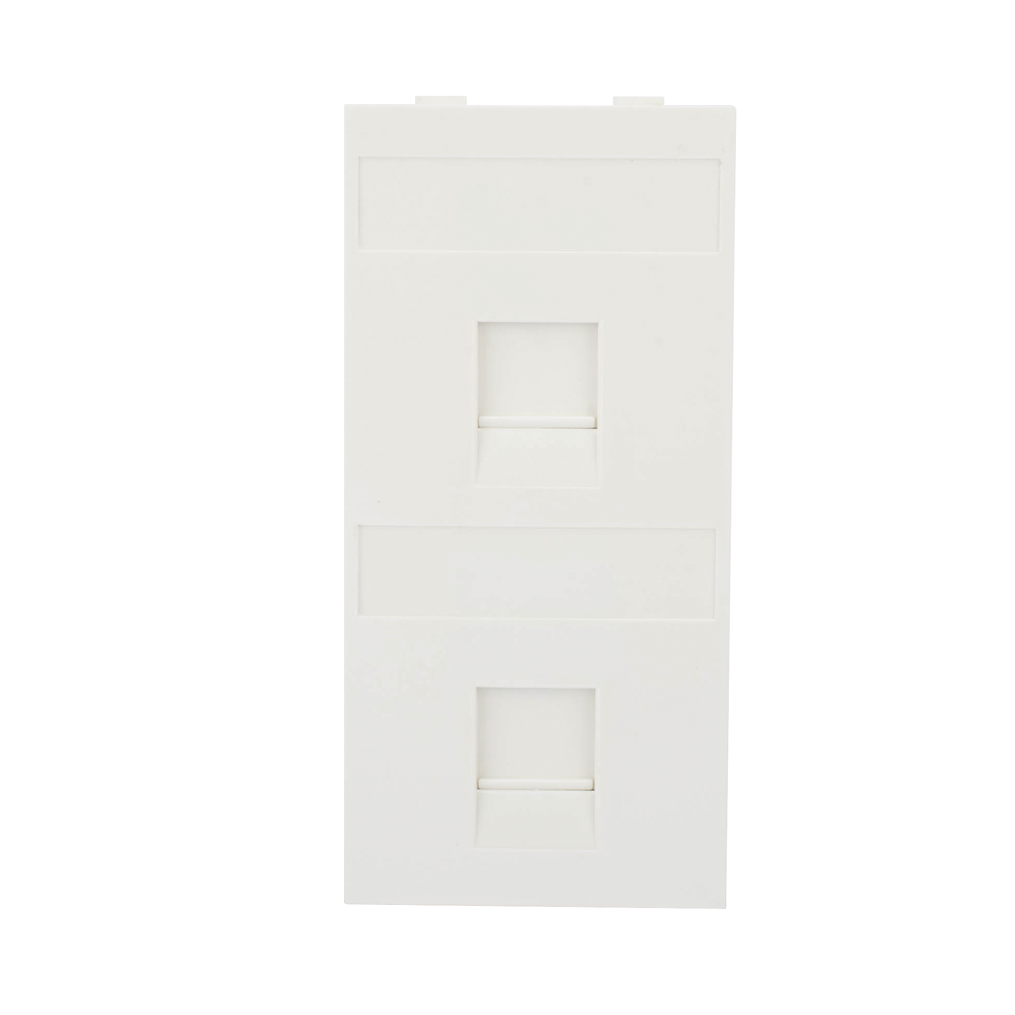 PLACA PLANA DE VOZ Y DATOS CON GUARDAPOLVO PARA 2 RJ45 / COLOR BLANCO / 2 PUERTOS PARA JACKS KEYSTONE / COMPATIBLE CON CAJAS DE PAVIMENTO SM-CPAV-2 Y SM-CPAV-4 / MODELO S76B/9