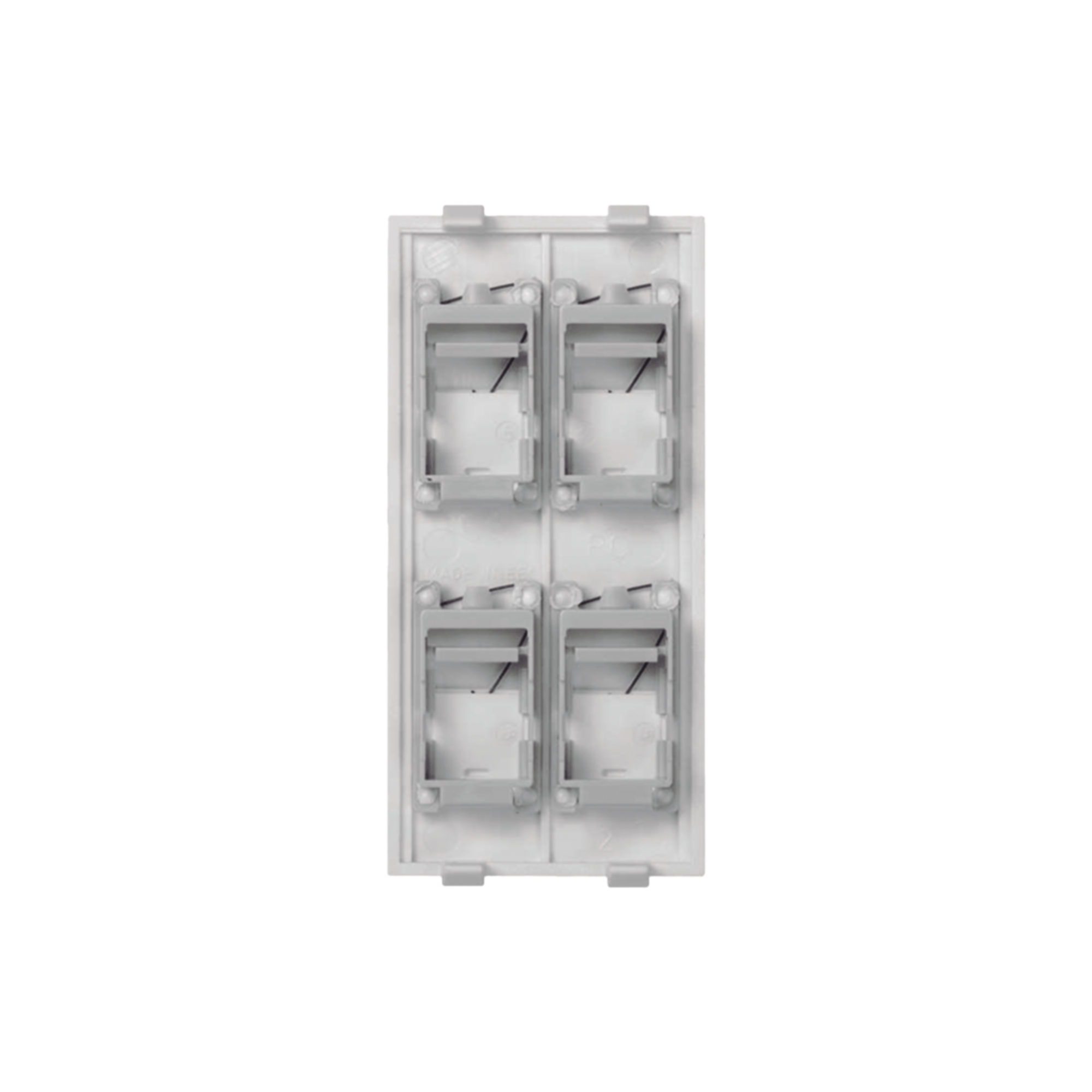 PLACA PLANA DE VOZ Y DATOS CON GUARDAPOLVO PARA 4 RJ45 / COLOR BLANCO / 4 PUERTOS PARA JACKS KEYSTONE / COMPATIBLE CON CAJAS DE PAVIMENTO SM-CPAV-2 Y SM-CPAV-4 / MODELO S76C/9